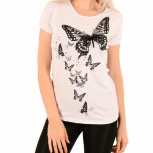 Tricou dama imprimeu Butterflies alb - imagine 1