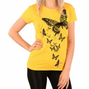 Tricou dama imprimeu Butterflies galben - imagine 1