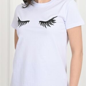 Tricou dama imprimeu Eyelashes alb - imagine 3
