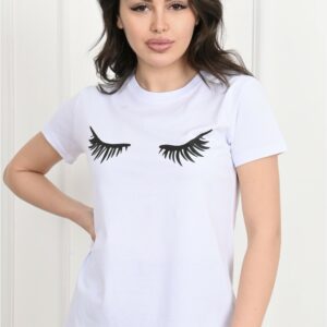 Tricou dama imprimeu Eyelashes alb - imagine 1