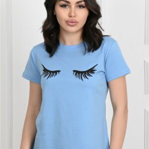 Tricou dama imprimeu Eyelashes bleu - imagine 1