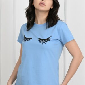 Tricou dama imprimeu Eyelashes bleu - imagine 3