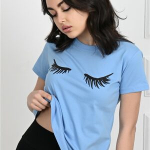 Tricou dama imprimeu Eyelashes bleu - imagine 2
