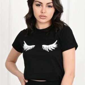 Tricou dama imprimeu Eyelashes negru - imagine 3