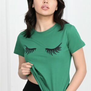 Tricou dama imprimeu Eyelashes verde - imagine 2