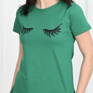 Tricou dama imprimeu Eyelashes verde - imagine 3