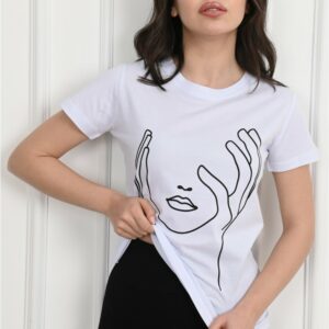 Tricou dama imprimeu Face alb - imagine 2
