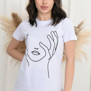 Tricou dama imprimeu Face alb - imagine 1