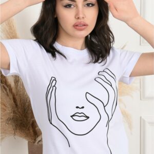 Tricou dama imprimeu Face alb - imagine 3