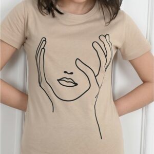 Tricou dama imprimeu Face bej - imagine 1