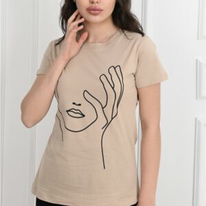 Tricou dama imprimeu Face bej - imagine 2