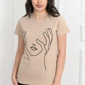Tricou dama imprimeu Face bej - imagine 3