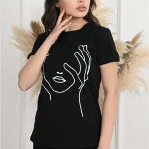 Tricou dama imprimeu Face negru - imagine 1