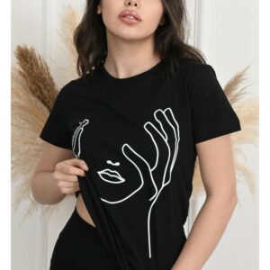 Tricou dama imprimeu Face negru - imagine 2