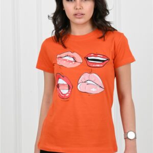 Tricou dama imprimeu Lips portocaliu - imagine 3