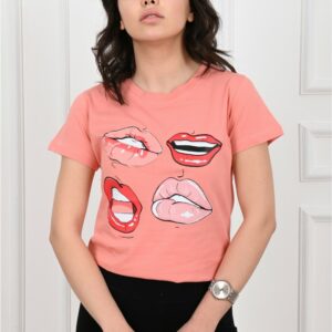 Tricou dama imprimeu Lips roz - imagine 1