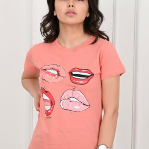 Tricou dama imprimeu Lips roz - imagine 3