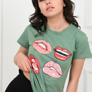 Tricou dama imprimeu Lips vernil - imagine 3