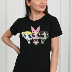 Tricou dama imprimeu PowerPuff negru - imagine 1