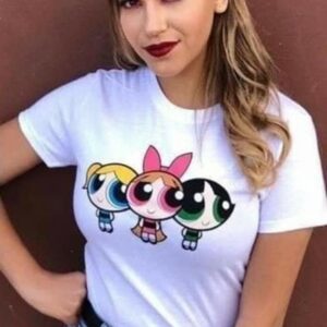 Tricou dama imprimeu PowerPuff alb - imagine 1