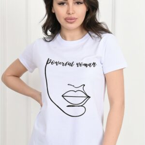 Tricou dama imprimeu Powerful Woman alb - imagine 1