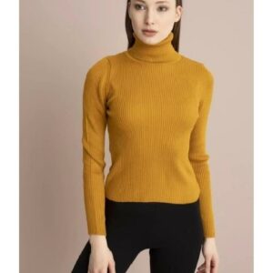 Pulover dama Bumbac Cellya Mustar - imagine 2