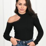Bluza dama casual LaceShoulder negru