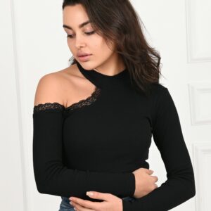 Bluza dama casual LaceShoulder negru
