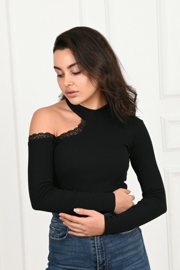 Bluza dama casual LaceShoulder negru