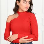 Bluza dama casual LaceShoulder rosu