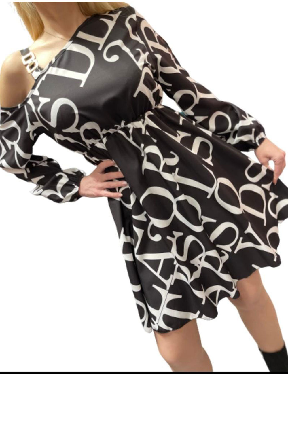 Rochie dama Letters alb negru