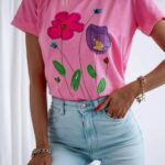 Tricou dama casual Flowers roz