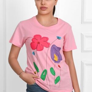 Tricou dama casual Flowers roz