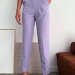 Pantalon dama office cu curele lila
