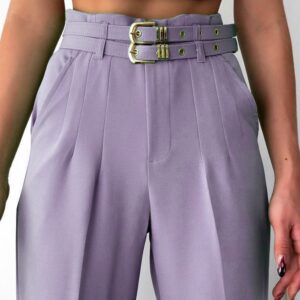 Pantalon dama office cu curele lila