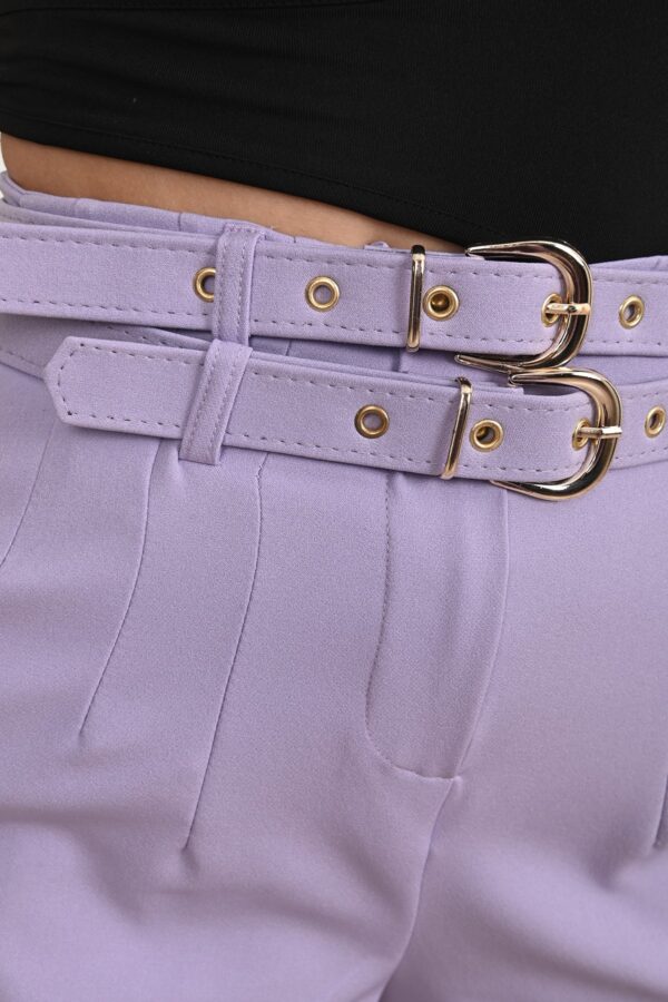 Pantalon dama office cu curele lila