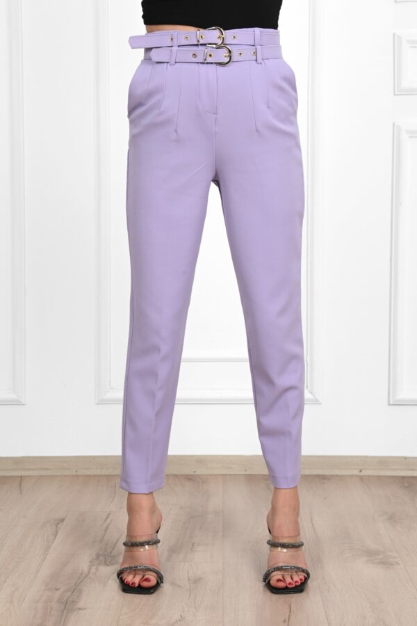 Pantalon dama office cu curele lila