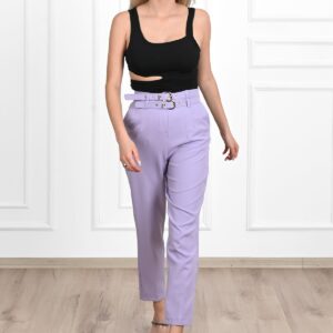 Pantalon dama office cu curele lila