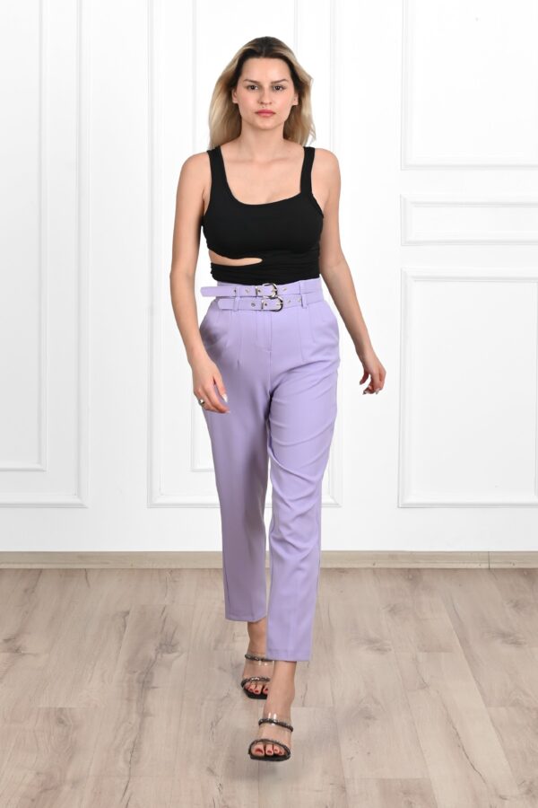 Pantalon dama office cu curele lila