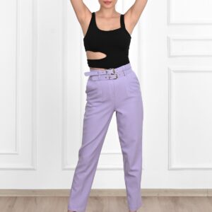 Pantalon dama office cu curele lila