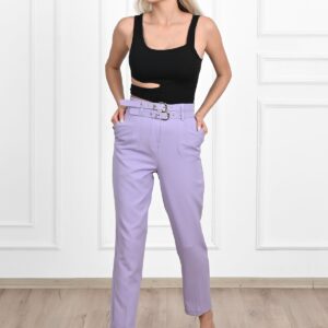 Pantalon dama office cu curele lila