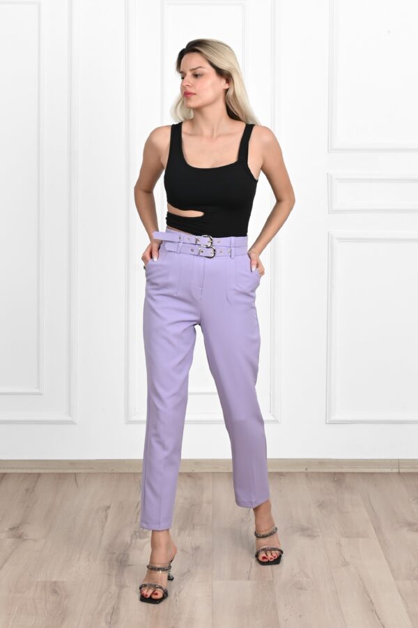 Pantalon dama office cu curele lila