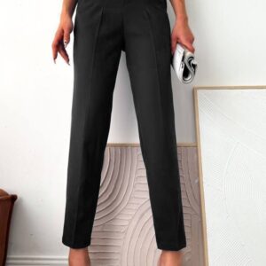 Pantalon dama office cu curele negru