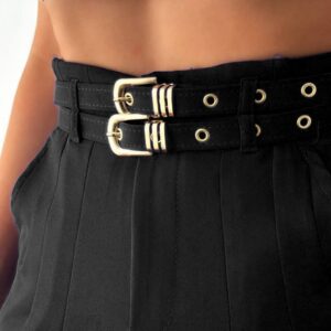 Pantalon dama office cu curele negru