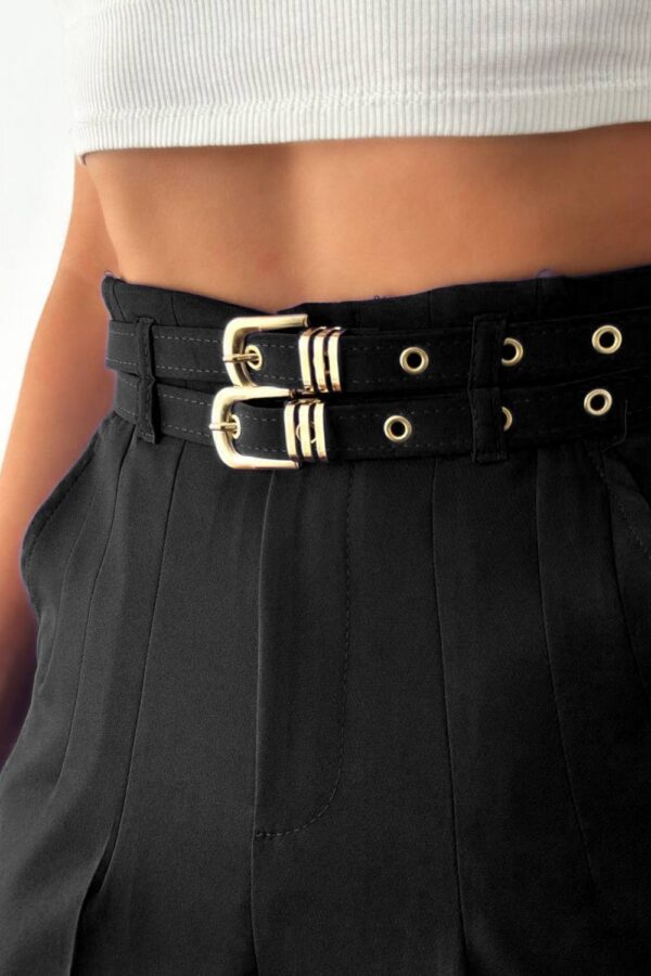 Pantalon dama office cu curele negru