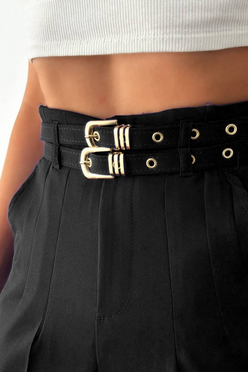 Pantalon dama office cu curele negru