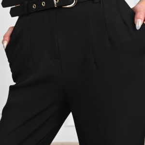 Pantalon dama office cu curele negru