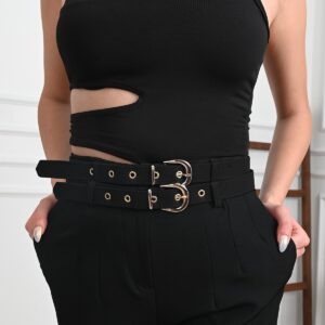 Pantalon dama office cu curele negru