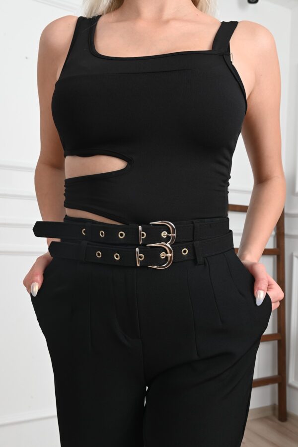 Pantalon dama office cu curele negru
