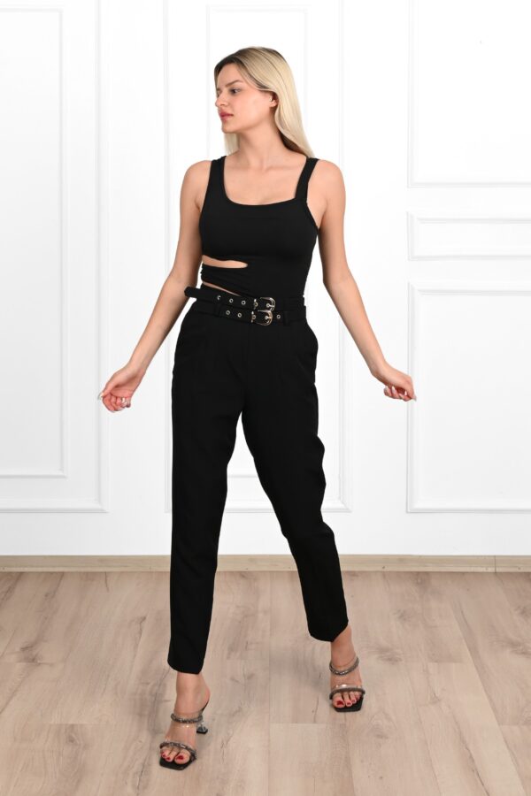 Pantalon dama office cu curele negru